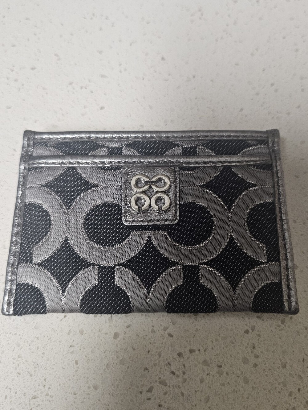 Coach Black and Silver Signature Card Holder